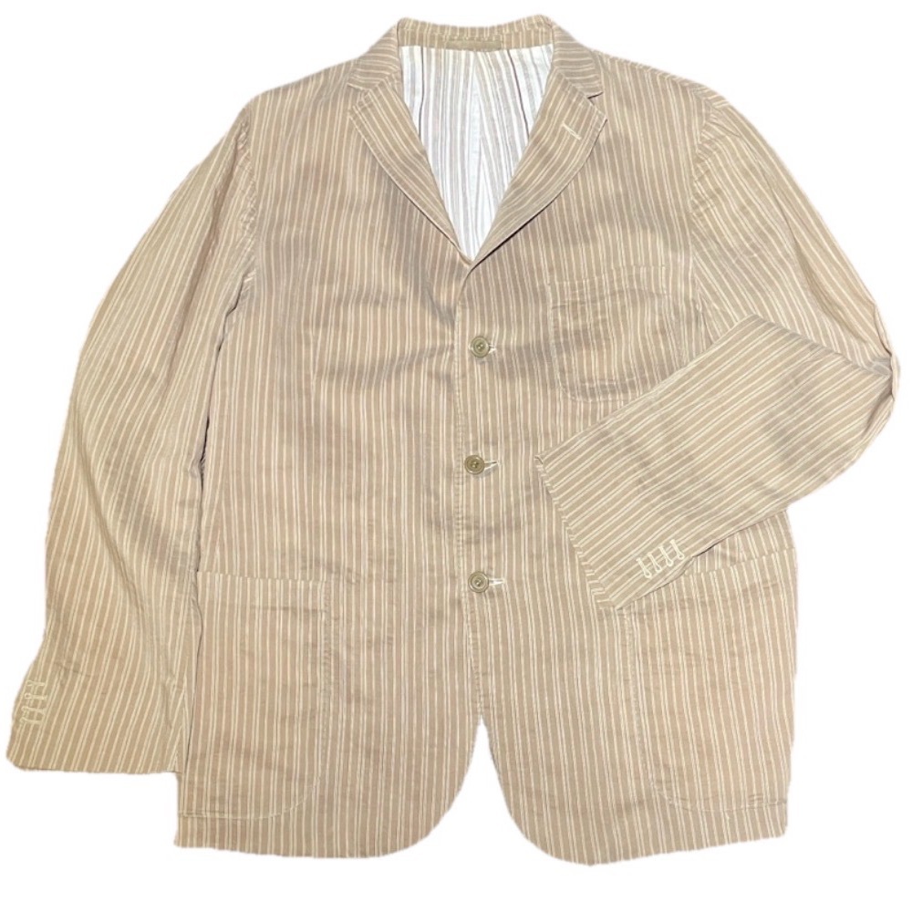 Lux Italian Zegna Lightweight Blazer “Giacca Pittore” Beige White Striped Size L
